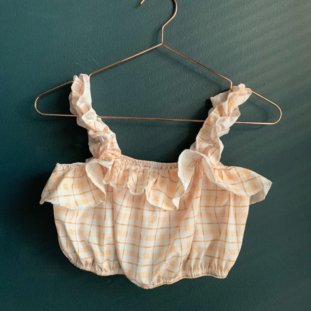Yellow Gingham Ruffle Crop Top
